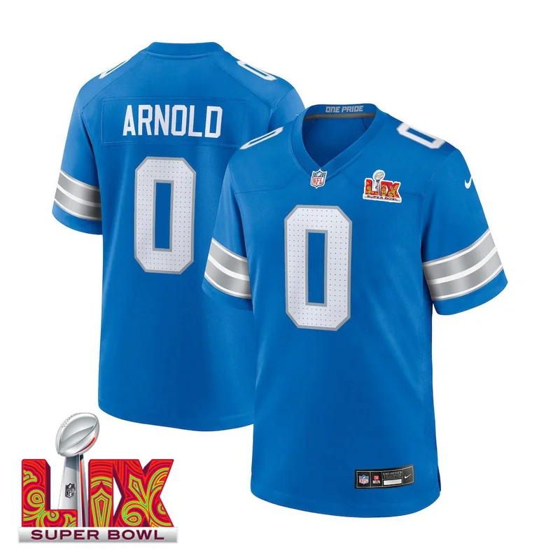 Terrion Arnold #0 Detroit Lions Jersey Super Bowl LIX - - Blue