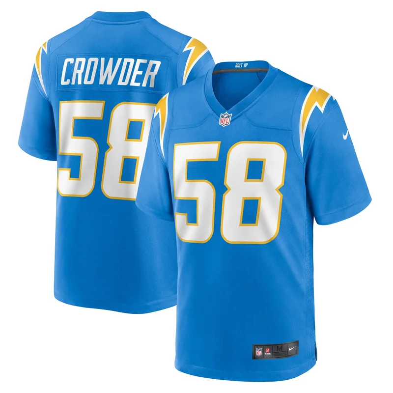 Tae Crowder Los Angeles Chargers Jersey Team Game - Powder Blue