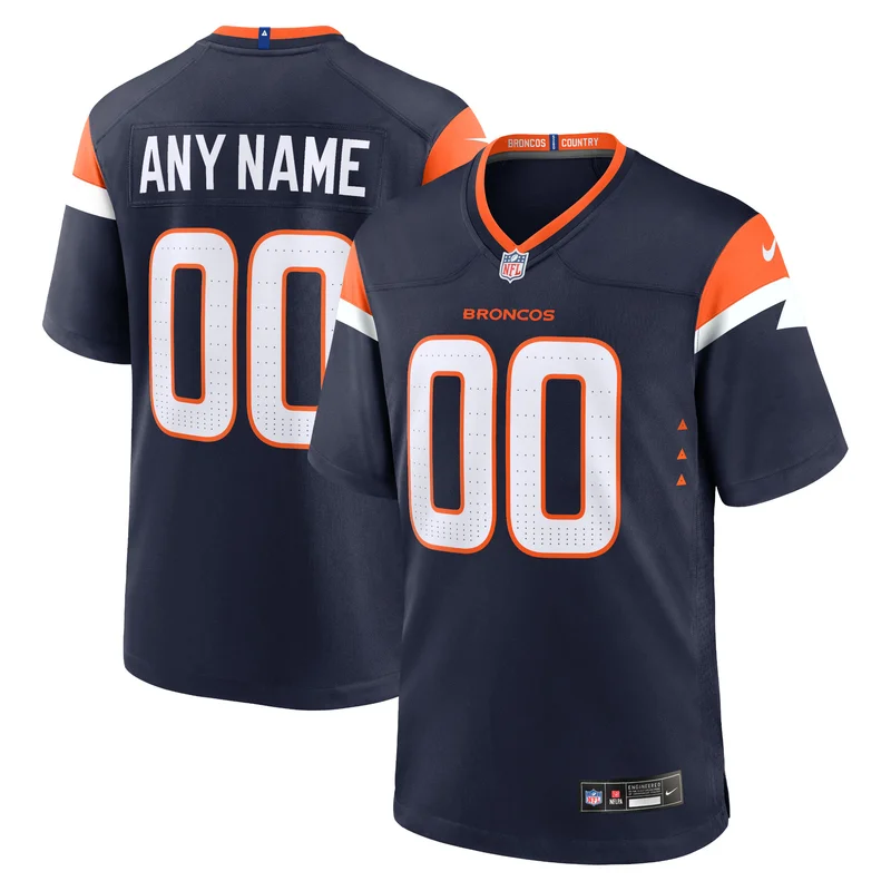 Denver Broncos Jersey Alternate Custom Game - Navy Orange Sleeves