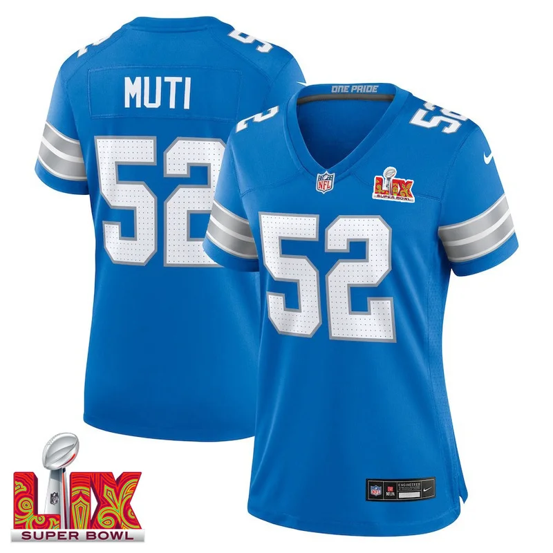Netane Muti #52 Detroit Lions Jersey Super Bowl LIX - Blue