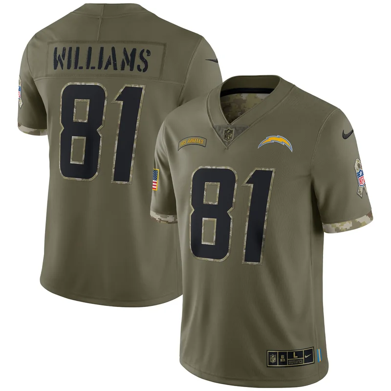 Mike Williams Los Angeles Chargers Jersey 2022 Salute To Service Limited - Olive