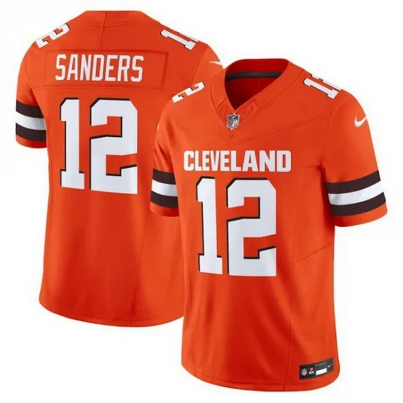 Cleveland Browns Jersey 12 Shedeur Sanders Orange 2025 Draft F.U.S.E Vapor Limited Stitched Football