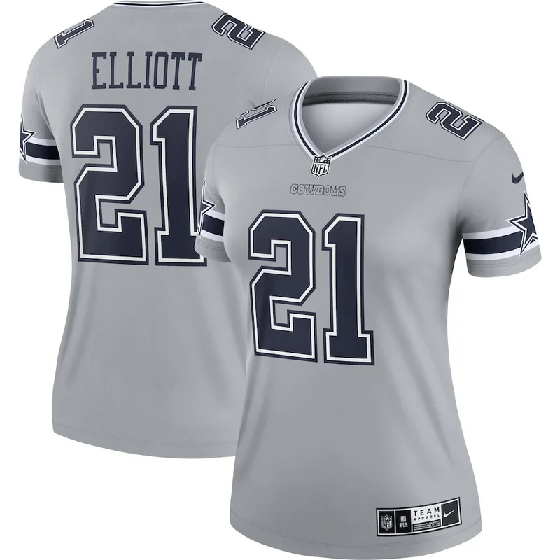 Ezekiel Elliott 21 Dallas Cowboys Jersey Inverted Legend - Gray