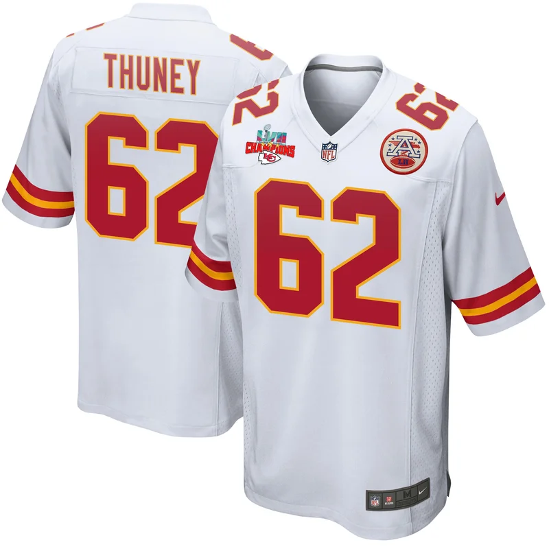 Joe Thuney 62 Kansas City Chiefs Jersey Super Bowl LVII Champions 3 Stars Game - White