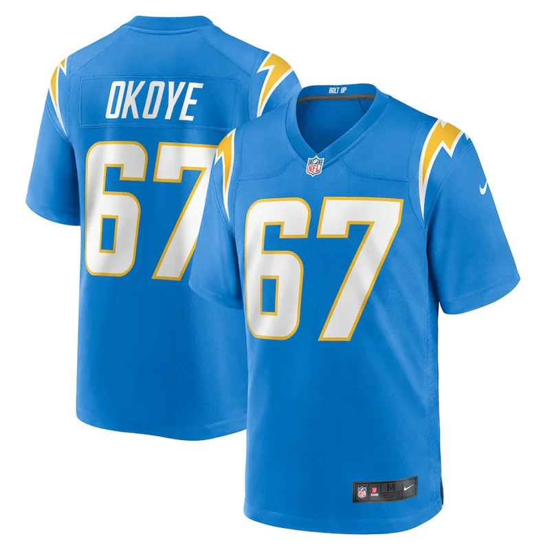 CJ Okoye 67 Los Angeles Chargers Game Jersey - Powder Blue