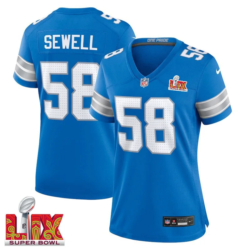 Netane Muti #52 Detroit Lions Jersey Super Bowl LIX - Blue - Image 4