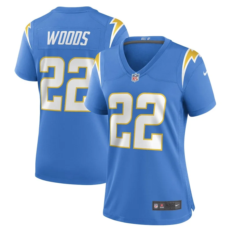 JT Woods 22 Los Angeles Chargers Game Jersey - Powder Blue