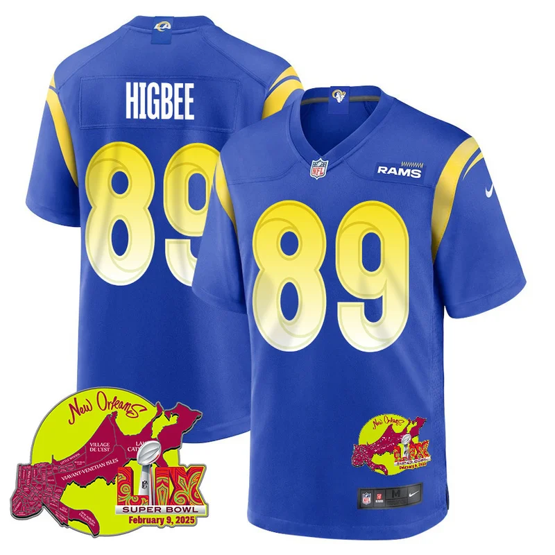 Tyler Higbee 89 Los Angeles Rams Jersey 2023 Playoffs Patch Game - Royal - Image 2