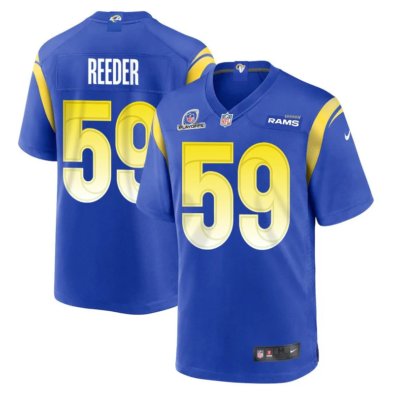 Troy Reeder 59 Los Angeles Rams Jersey 2023 Playoffs Patch Game - Royal