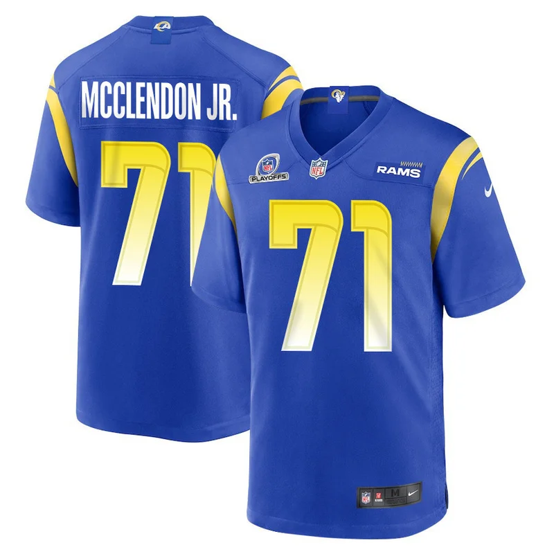 Warren McClendon Jr 71 Los Angeles Rams Jersey 2023 Playoffs Patch Game - Royal