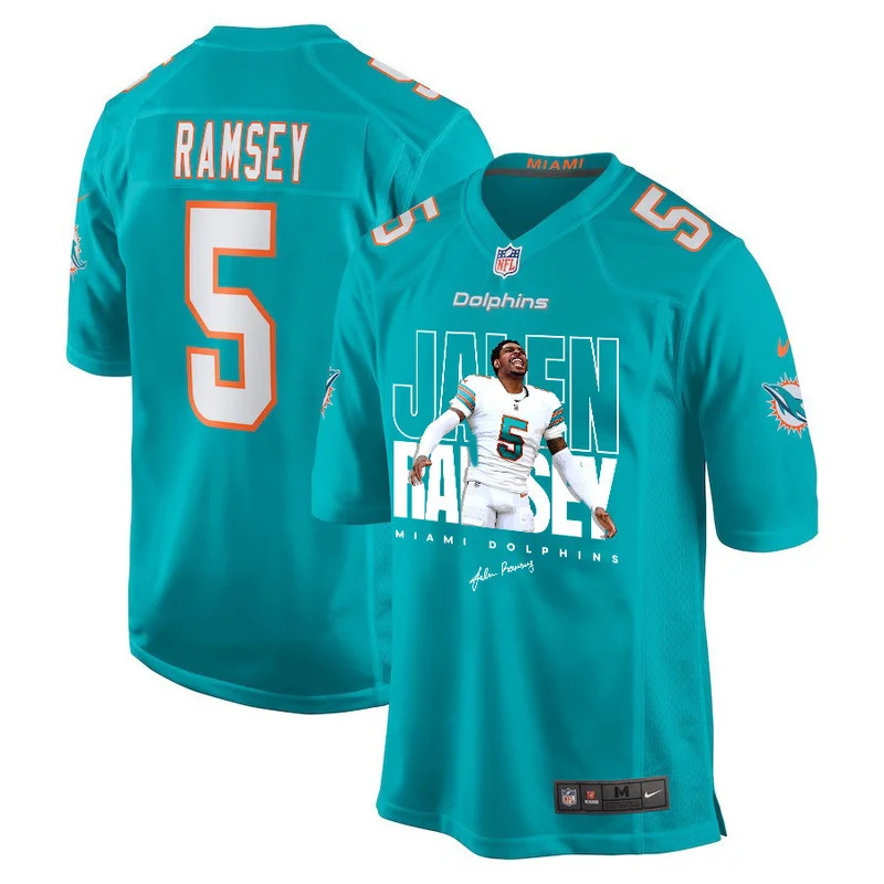 Jalen Ramsey 5 Signed Miami Dolphins Game Jersey - Aqua