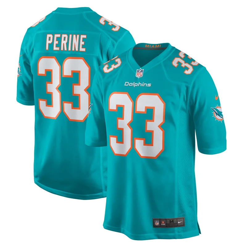 Lamical Perine Miami Dolphins Jersey Home Game Player - Aqua