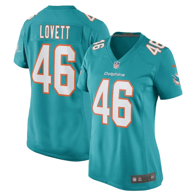 John Lovett 46 Miami Dolphins Game Jersey - Aqua