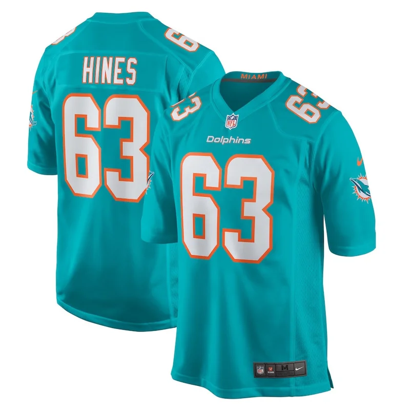 Chasen Hines 63 Miami Dolphins Jersey Team Game - Aqua