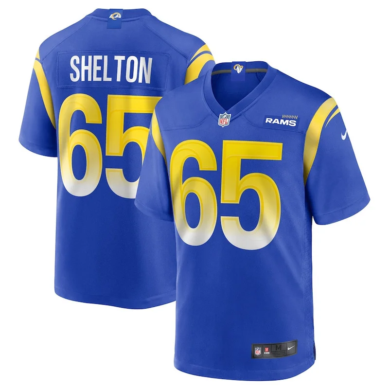 Coleman Shelton 65 Los Angeles Rams Game Jersey - Royal