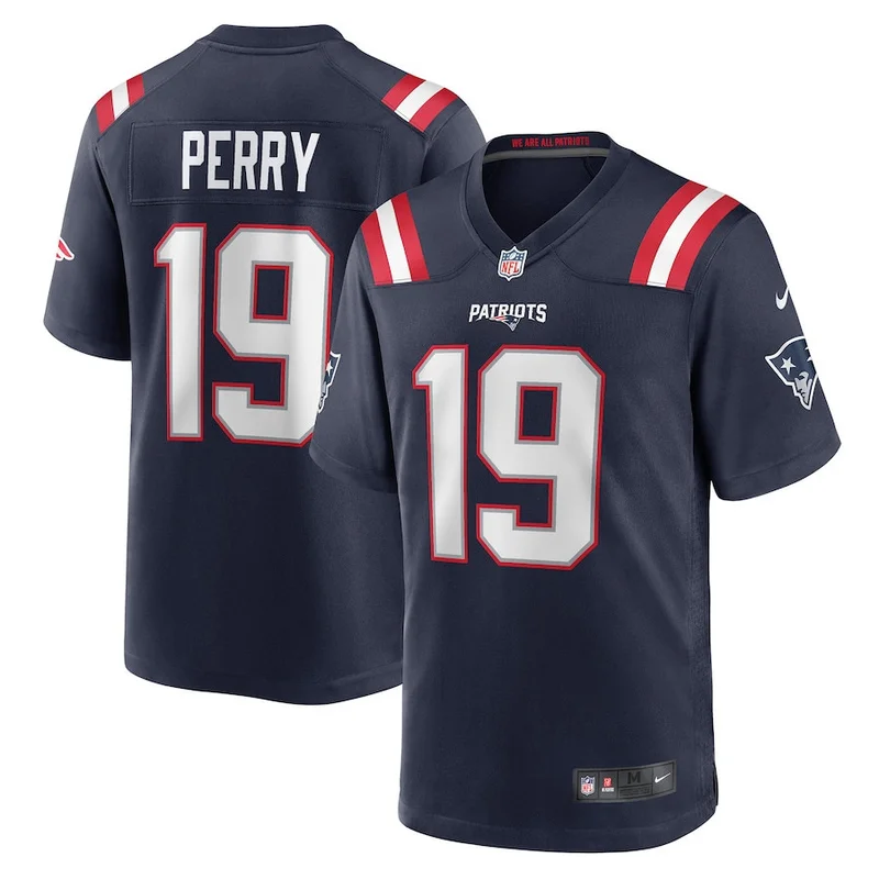 Malcolm Perry 19 New England Patriots Game Jersey - Navy