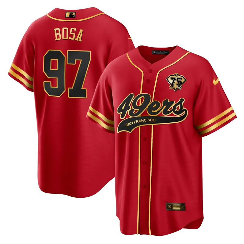 Nick Bosa 97 San Francisco 49ers Jersey Baseball - Black Red