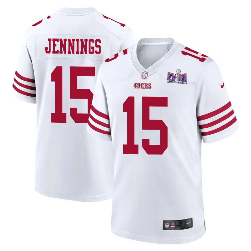 Jauan Jennings 15 San Francisco 49ers Jersey Super Bowl LVIII Patch Game - White