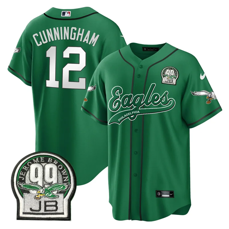 Randall Cunningham 12 Philadelphia Eagles Jersey Jerome Brown Retired Patch Baseball - Black Gold - Image 2
