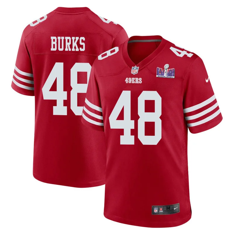Oren Burks 48 San Francisco 49ers Jersey Super Bowl LVIII Patch Game - Scarlet