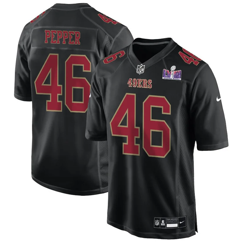 Taybor Pepper 46 San Francisco 49ers Jersey Super Bowl LVIII Patch Fashion Game - Carbon Black