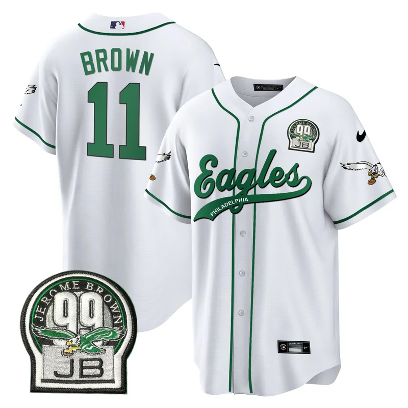 Brown 11 Philadelphia Eagles Jersey Jerome Brown Retired Patch Baseball - White