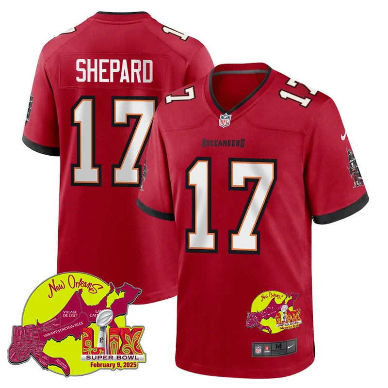 Sterling Shepard 17 Tampa Bay Buccaneers Jersey Super Bowl LIX New Orleans Patch Game - Red