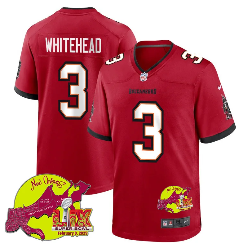 Jamel Dean 35 Tampa Bay Buccaneers Jersey Super Bowl LIX New Orleans Patch Game - Red - Image 3