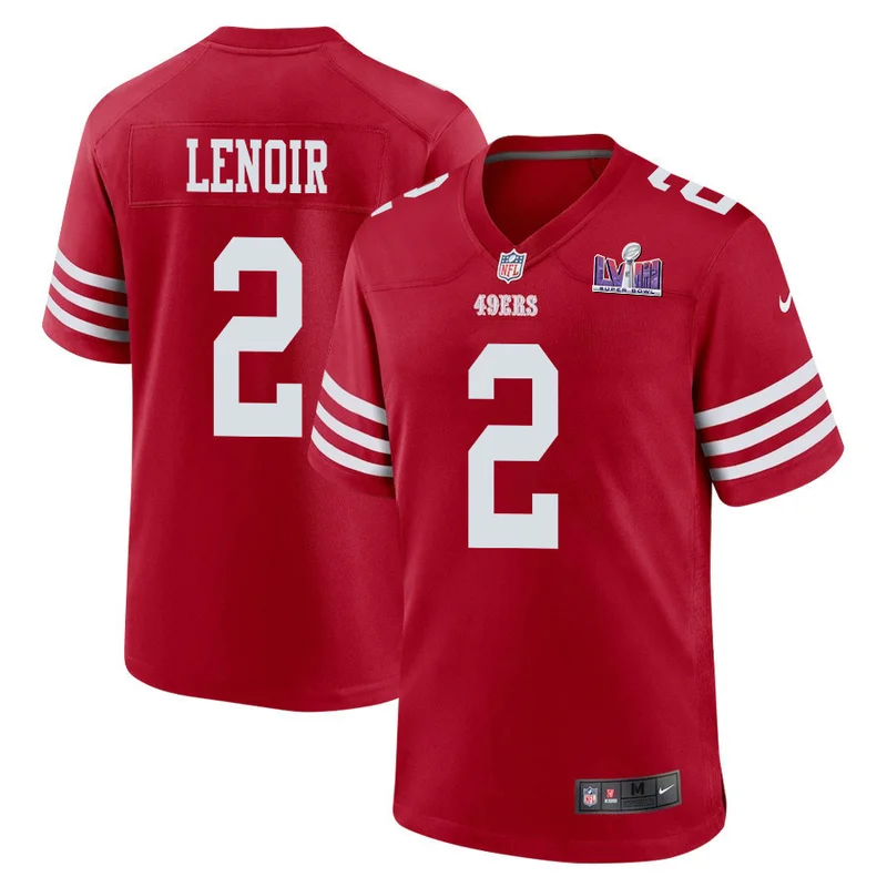 Deommodore Lenoir 2 San Francisco 49ers Jersey Super Bowl LVIII Patch Game - Scarlet