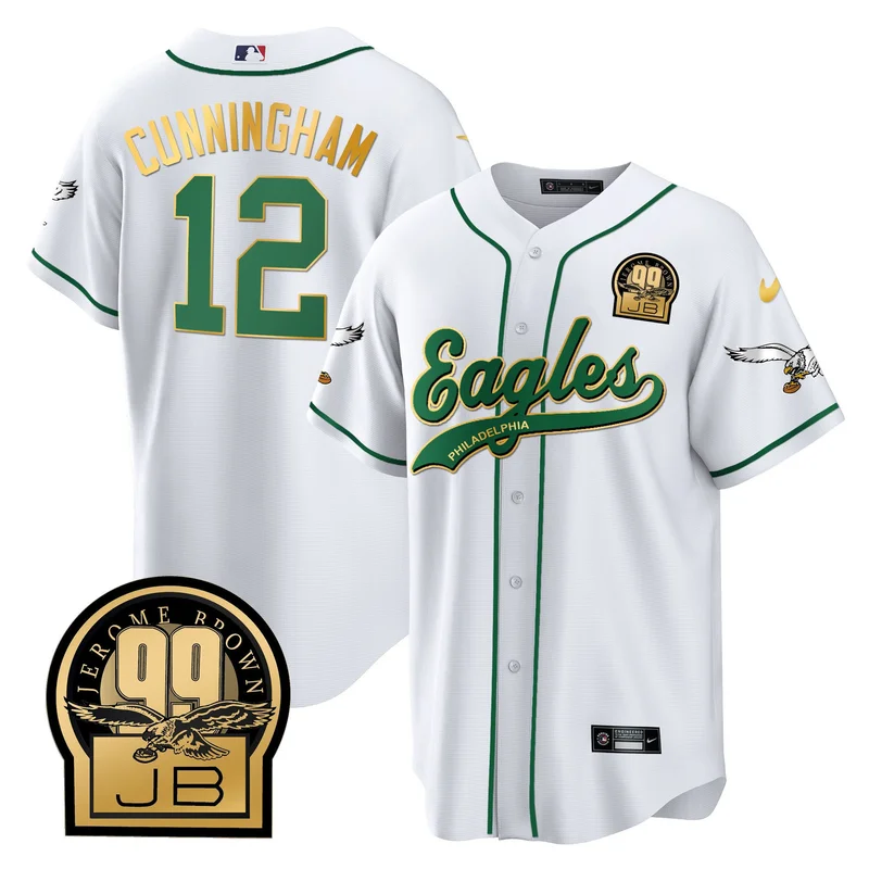 Randall Cunningham 12 Philadelphia Eagles Jersey Jerome Brown Retired Patch Baseball - Black Gold - Image 3