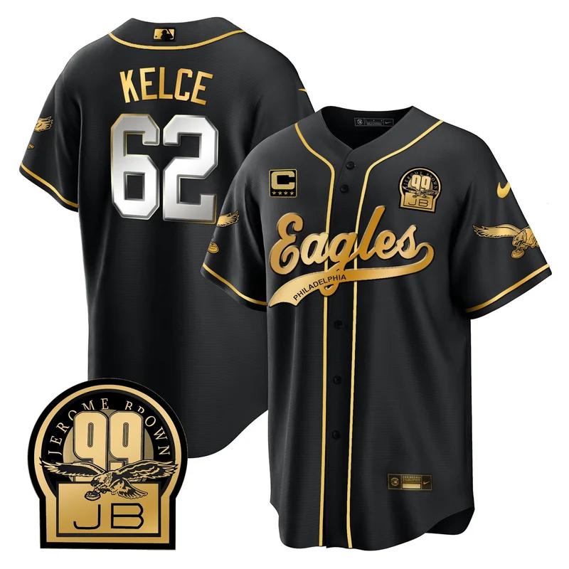 Jason Kelce 62 Philadelphia Eagles Jersey Baseball - Black - Image 3