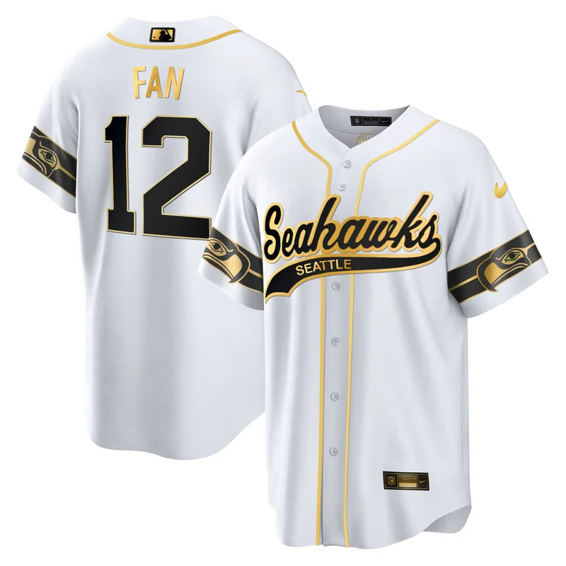 12th Fan Seattle Seahawks Jersey Throwback - White Gold