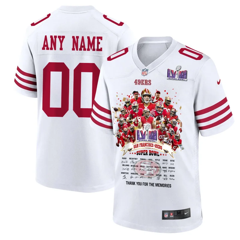 San Francisco 49ers Jersey Super Bowl LVIII Thanks For Memories Game Custom - White