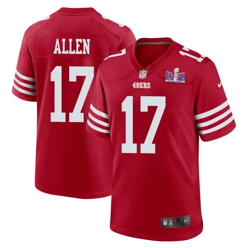 Brandon Allen 17 San Francisco 49ers Jersey Super Bowl LVIII Patch Game - Scarlet