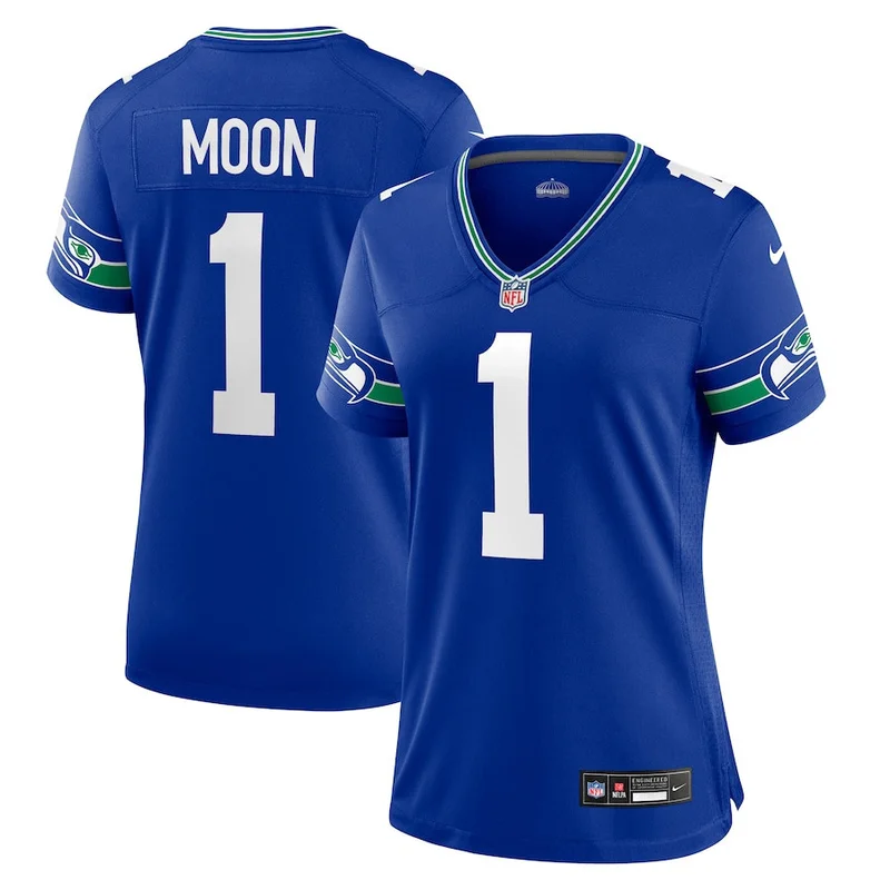 Warren Moon 1 Seattle Seahawks Jersey Throwback Retired Game - Royal