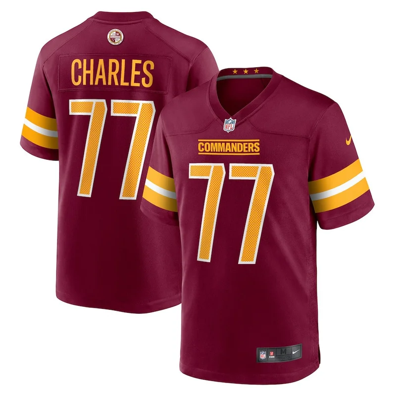 Saahdiq Charles 77 Washington Commanders Jersey Football Team Game - Burgundy - Image 2