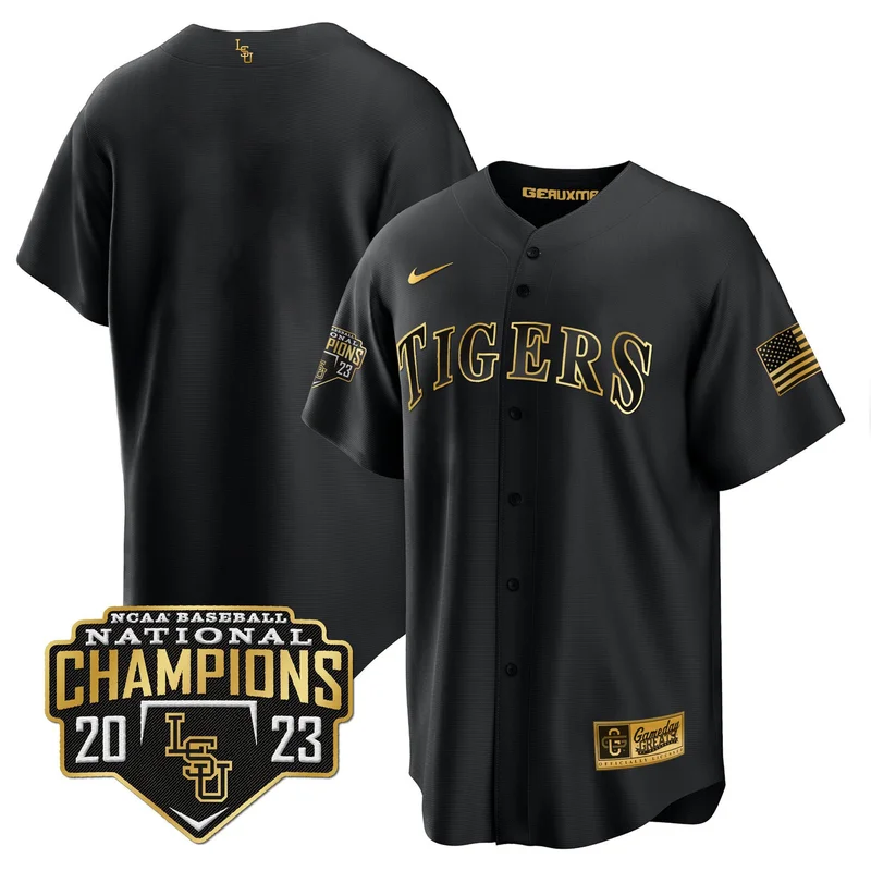 Jordan Thompson 4 LSU Tigers Jersey 2023 National Champions Baseball - Gold - Image 5