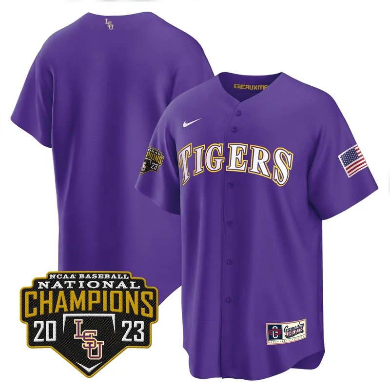 LSU Tigers Jersey 2023 National Champions Baseball Patch - Purple