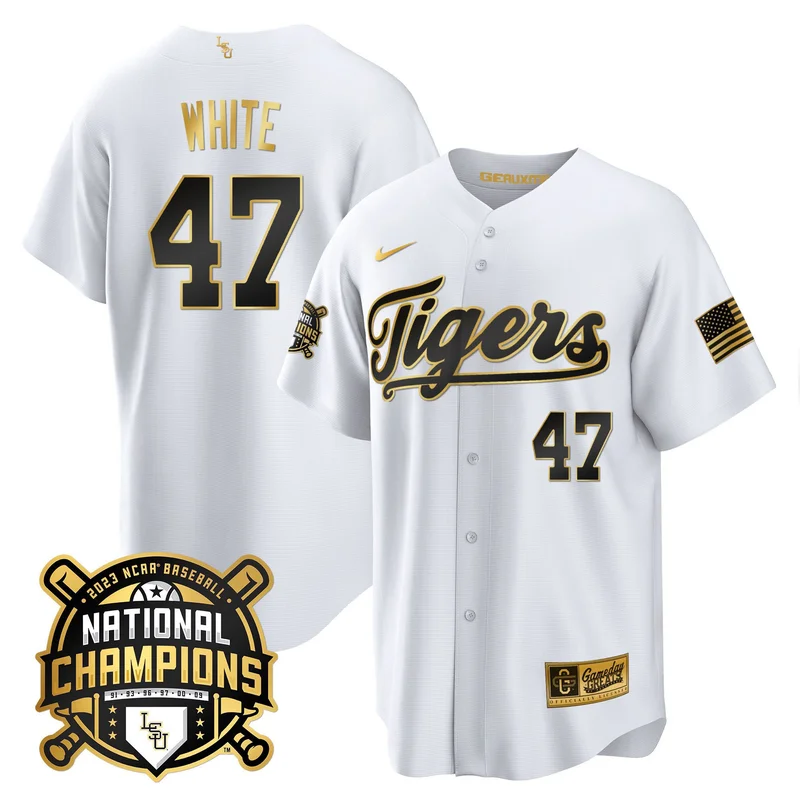 Tommy White 47 LSU Tigers Jersey 2023 National Champions Baseball - Pinstripe - Image 5