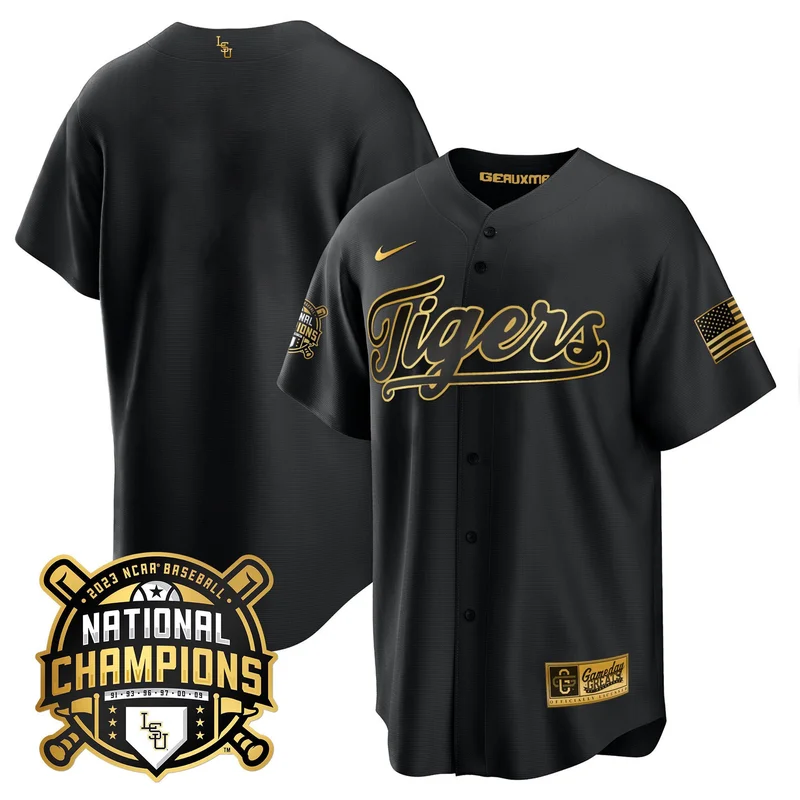 Jordan Thompson 4 LSU Tigers Jersey 2023 National Champions Baseball - Gold - Image 4