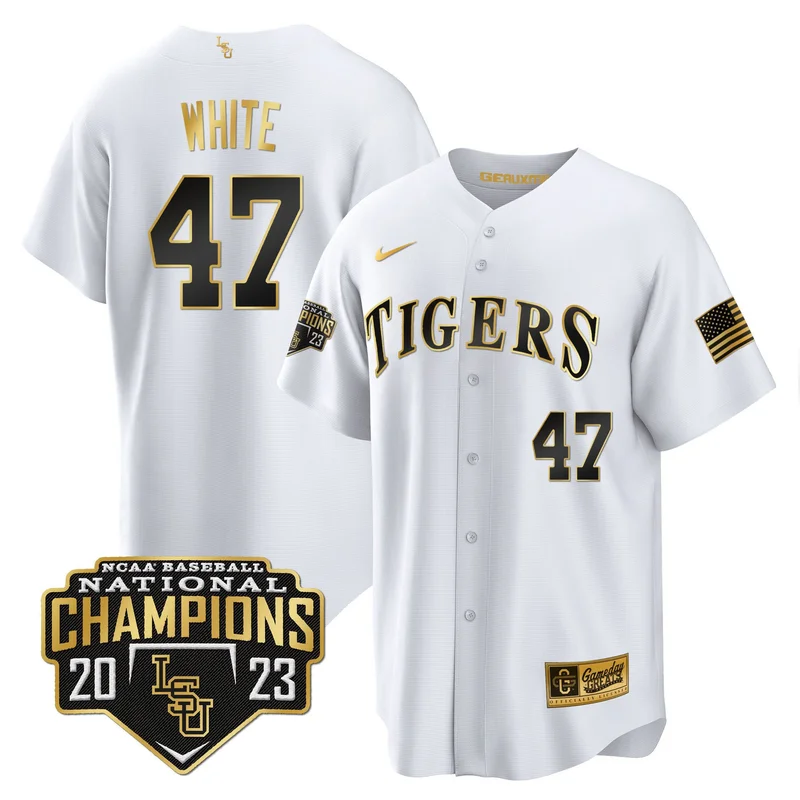 Tommy White 47 LSU Tigers Jersey 2023 National Champions Baseball - Pinstripe - Image 4