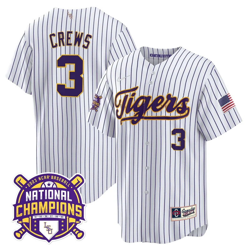 Dylan Crews 3 LSU Tigers Jersey 2023 National Champions Baseball Patch - Black Limited - Image 5