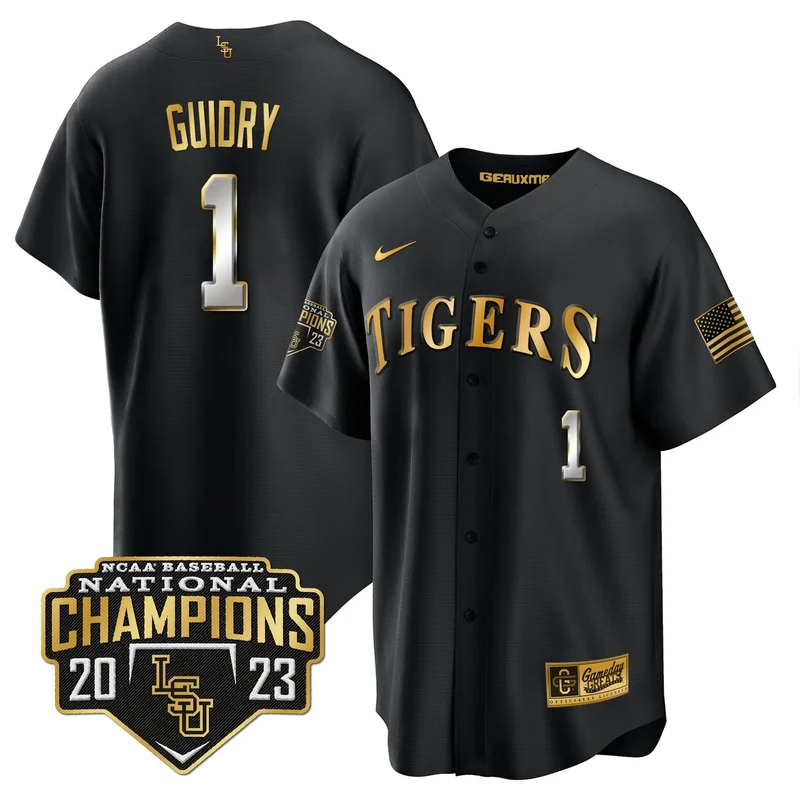 Weylin Guidry 1 LSU Tigers Jersey 2023 National Champions Baseball - Black Limited
