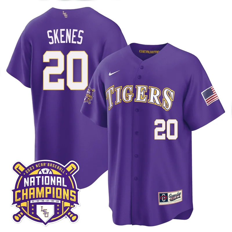 Paul Skenes 20 LSU Tigers Jersey 2023 National Champions Baseball Patch - Pinstripe - Image 4