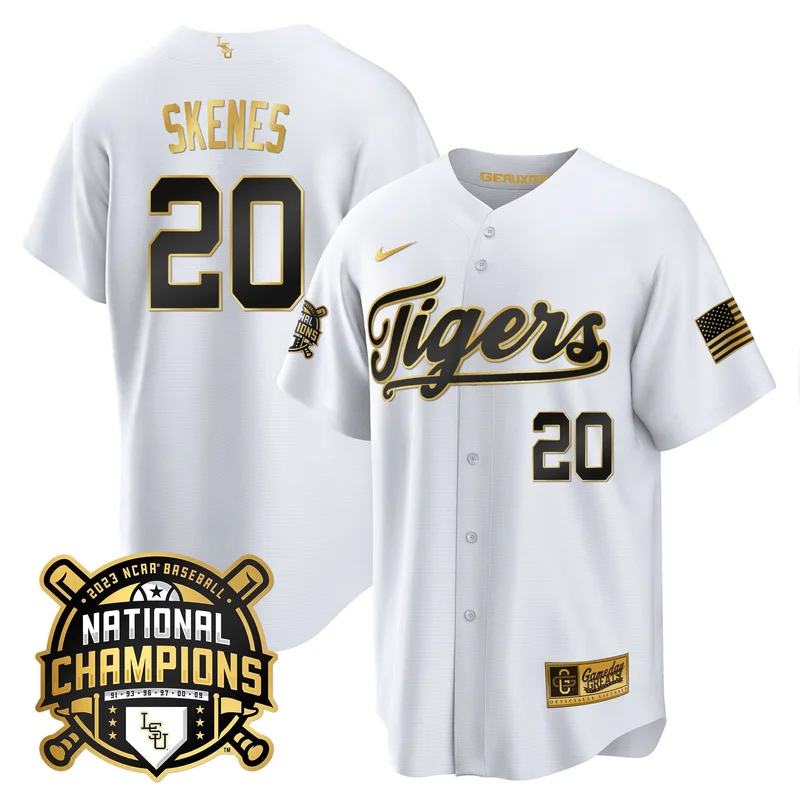 Paul Skenes 20 LSU Tigers Jersey 2023 National Champions Baseball - Gold - Image 3