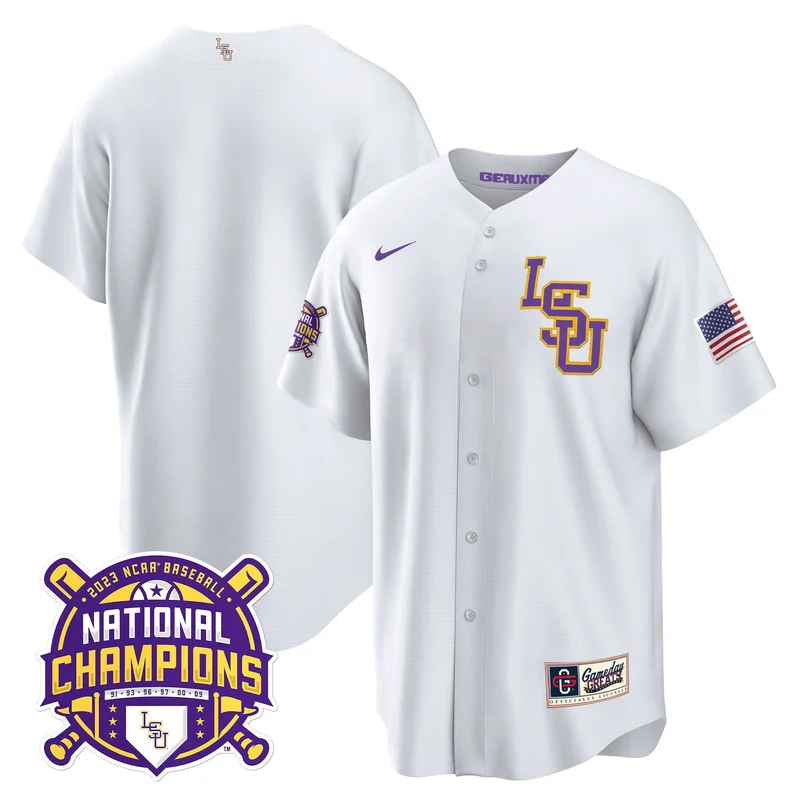 LSU Tigers Jersey 2023 National Champions Baseball - White LSU