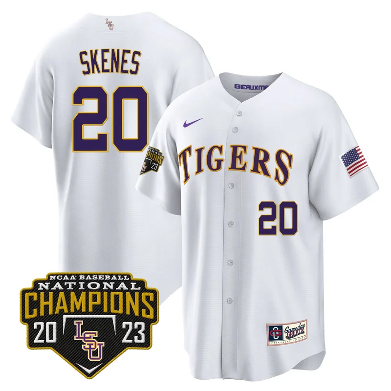 Paul Skenes 20 LSU Tigers Jersey 2023 National Champions Baseball - White