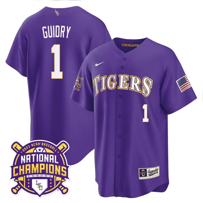 Weylin Guidry 1 LSU Tigers Jersey 2023 National Champions Baseball - Pinstripe - Image 3