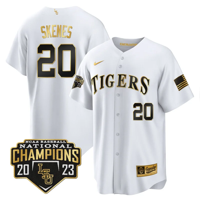 Paul Skenes 20 LSU Tigers Jersey 2023 National Champions Baseball - Gold - Image 2