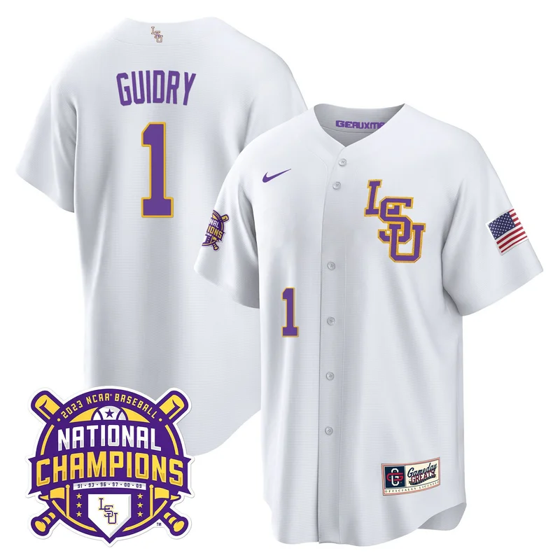 Weylin Guidry 1 LSU Tigers Jersey 2023 National Champions Baseball - Pinstripe - Image 5